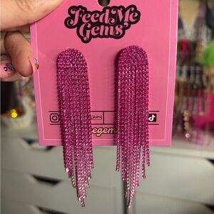 Feed Me Gems TF20 Fuschia Siren Rhinestone Fringe Earrings